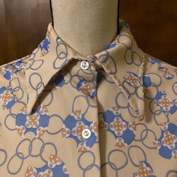 *SOLD* Vintage 70s Collared Geometric Shirt M - Picture 2 of 4